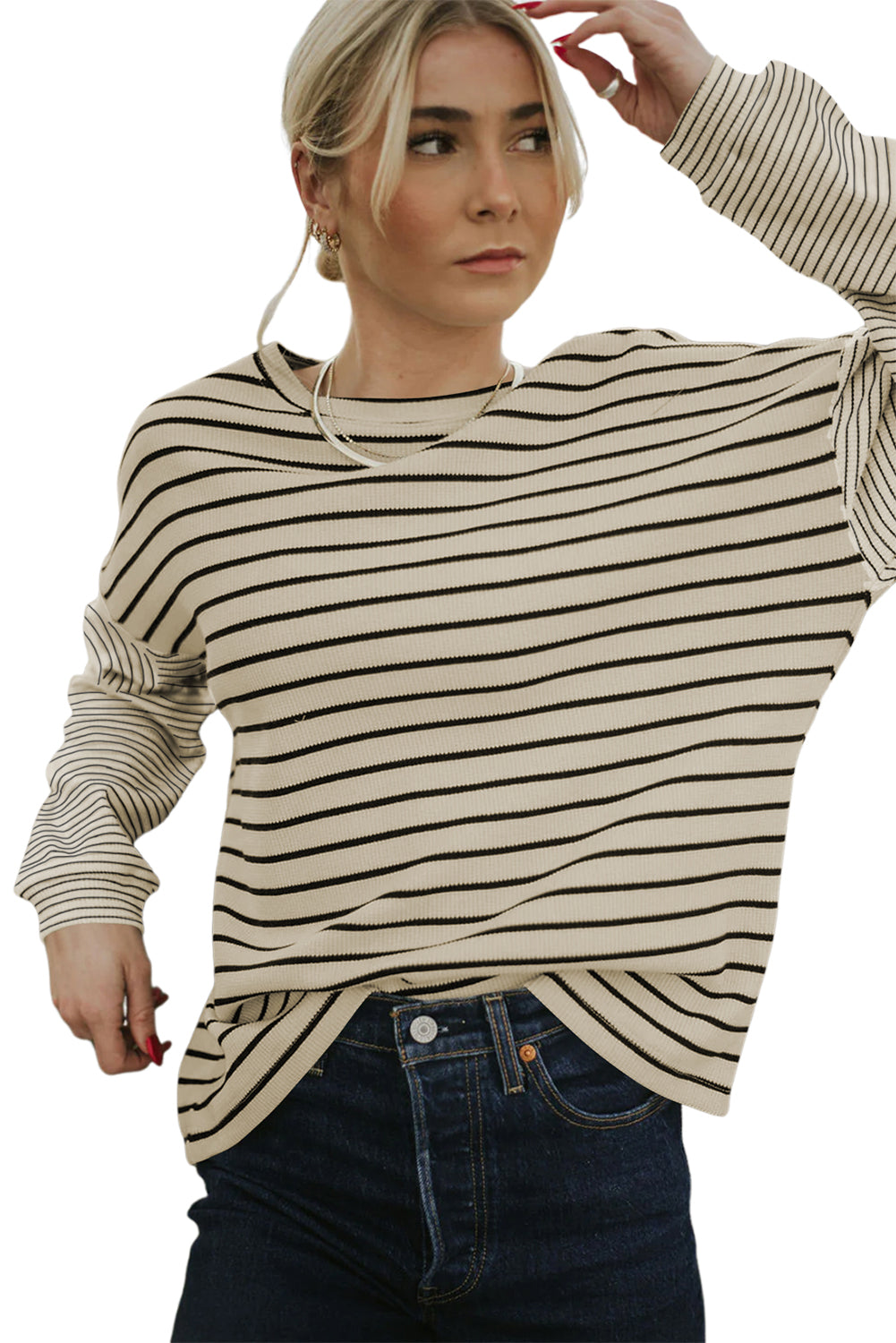 Black Striped Patchwork Drop Sleeve Top