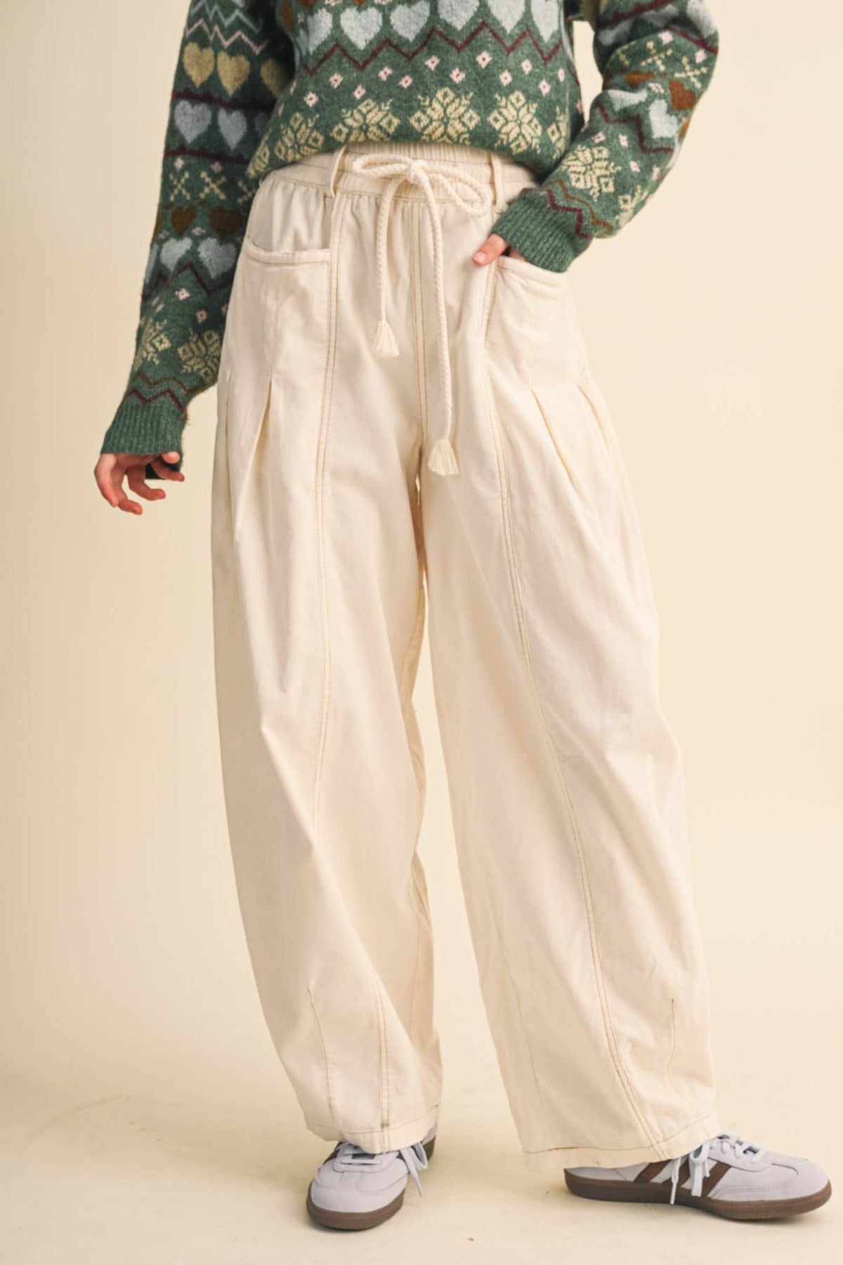 WASHED CORDUROY PLEATED BARREL PANTS MP4155