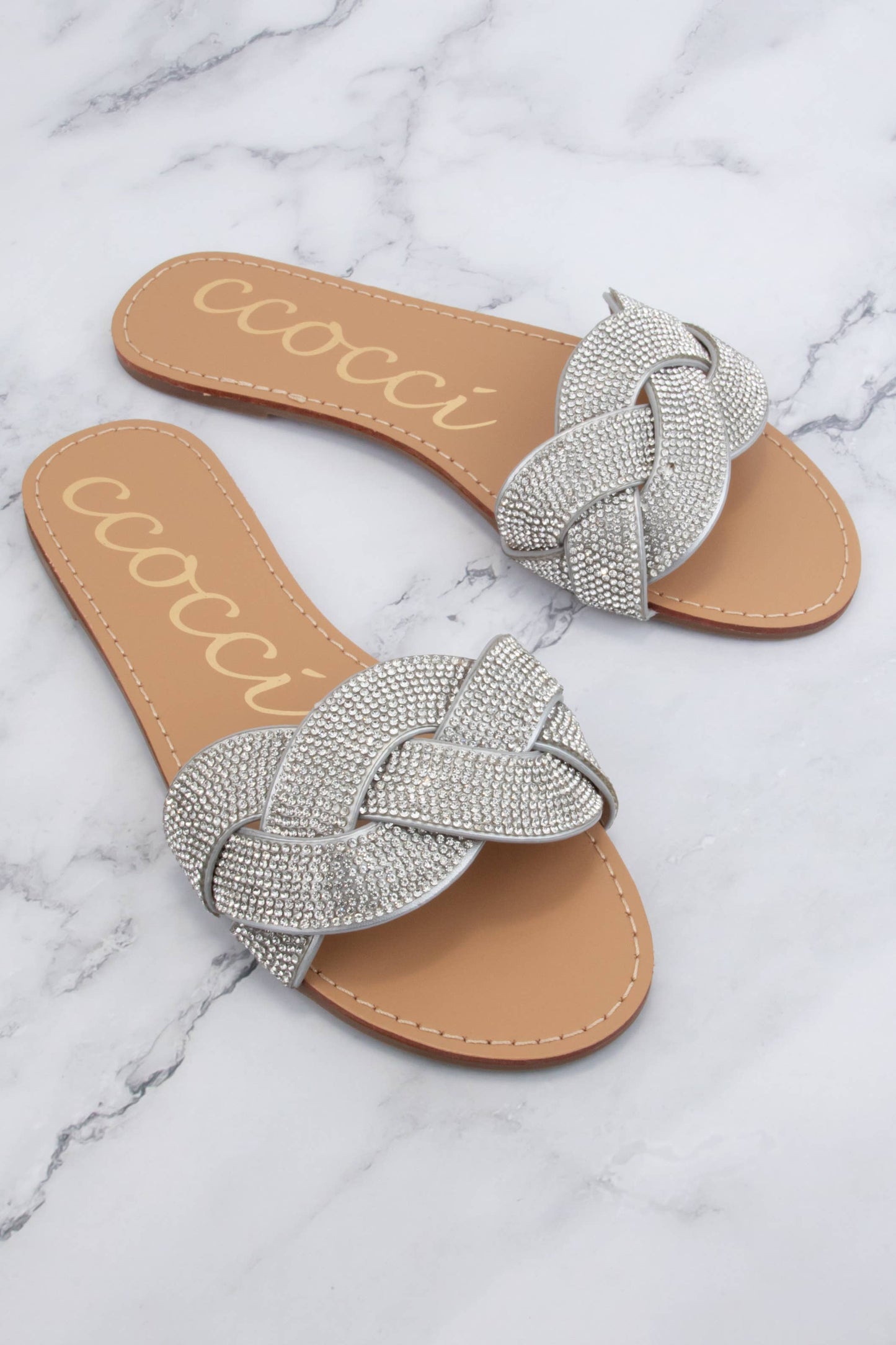 TALIA BEDAZZLED TWISTED BOLD BAND UPPER SLIDE SANDAL