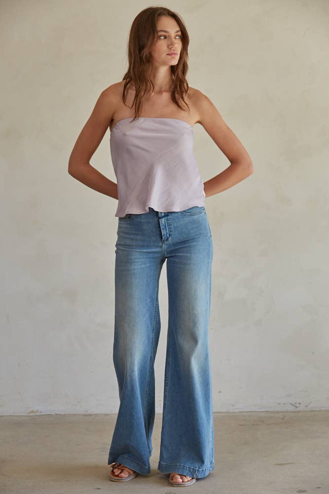 Woven Polyester Satin Tube Strapless Top