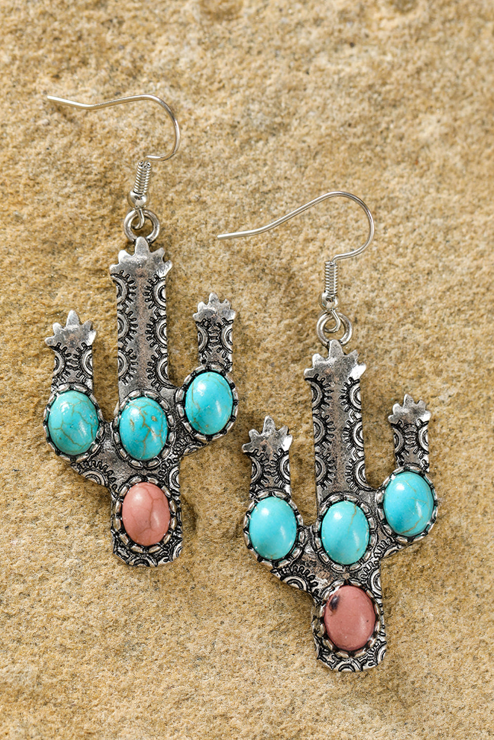 Light Blue Turquoise Decor Cactus Drop Earrings