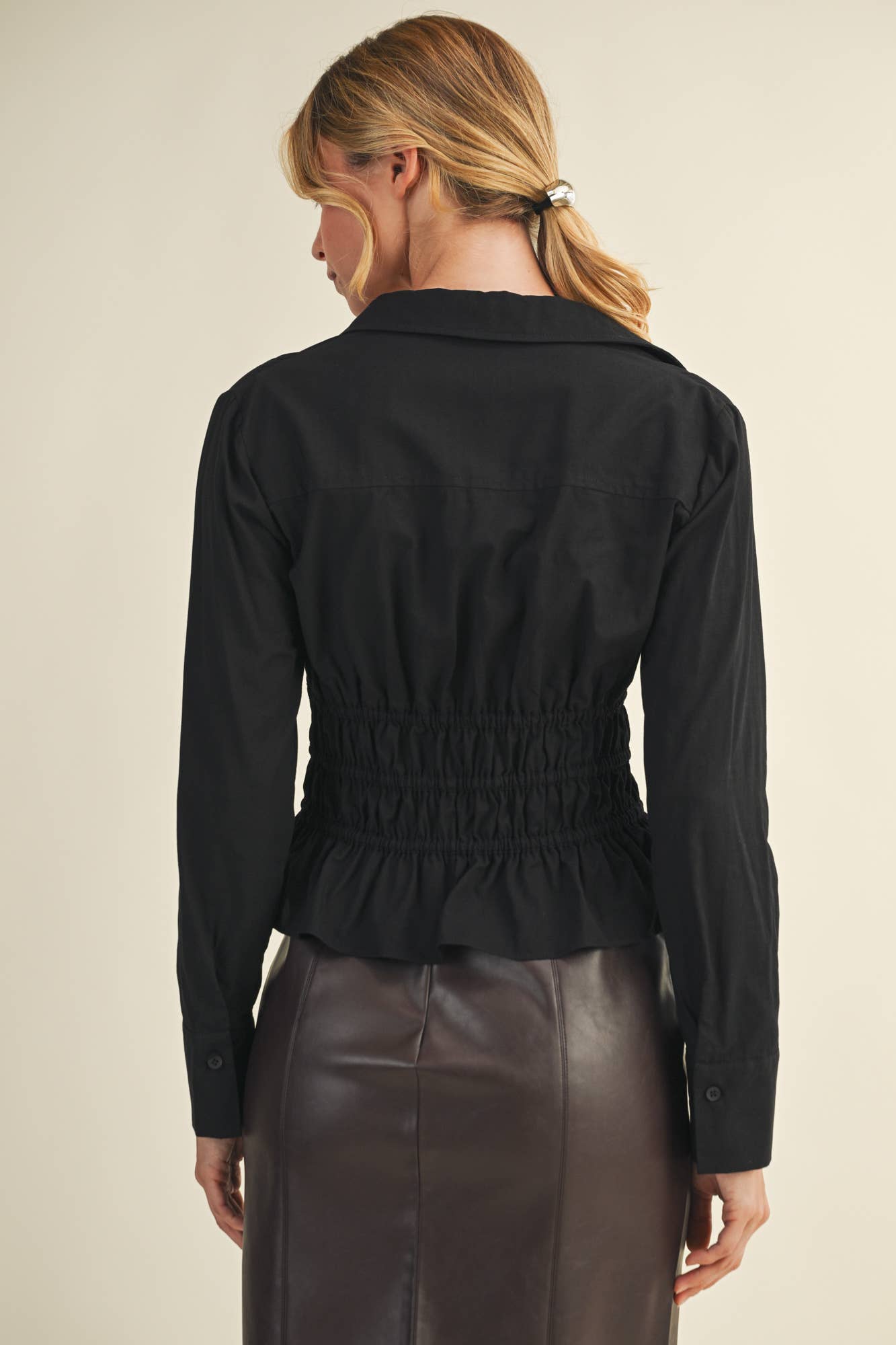 ELASTIC WAIST TIE CLOSURE SHIRT TOP