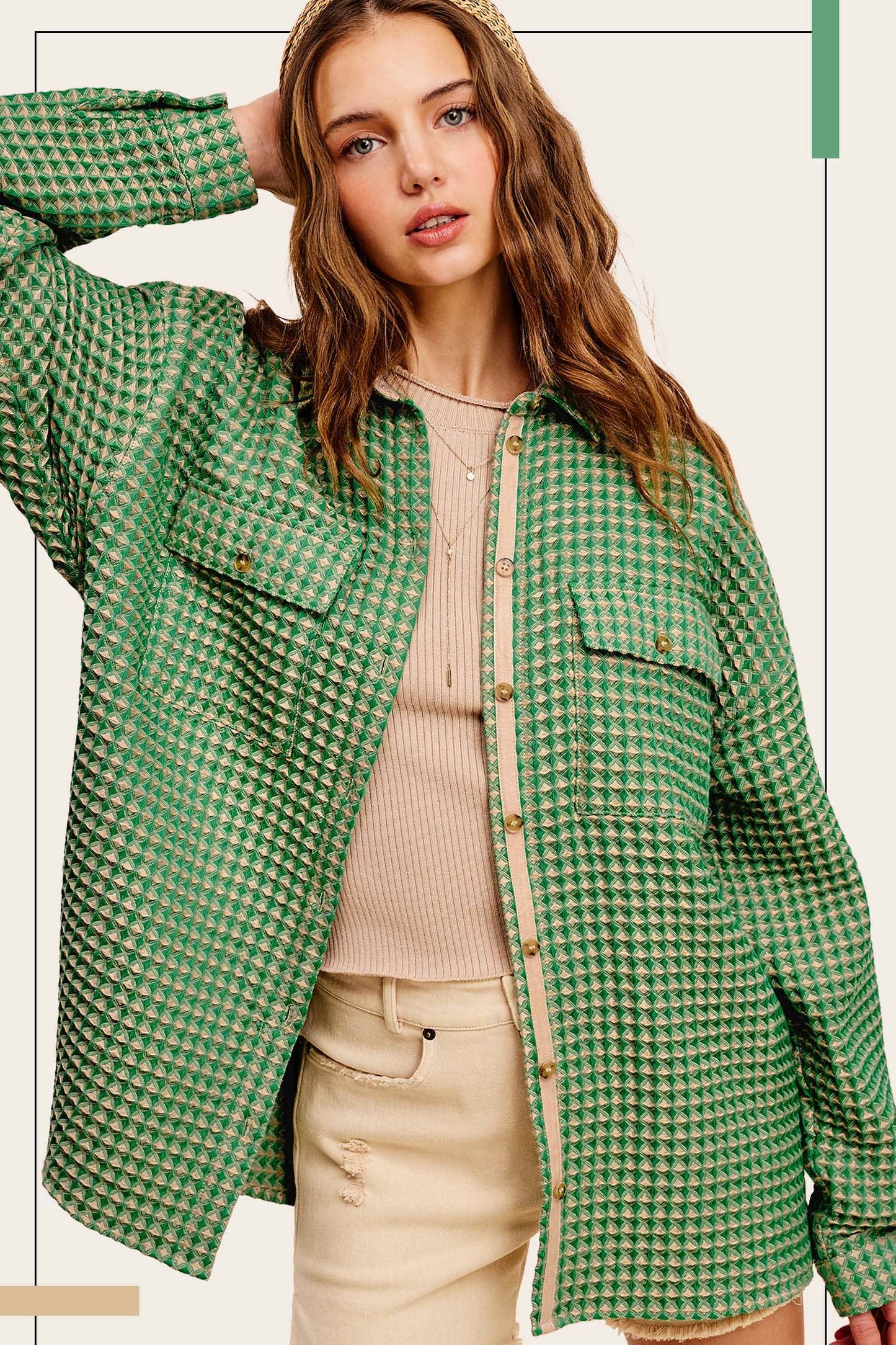 Unique Waffle Textured Oversized Button Down Shacket