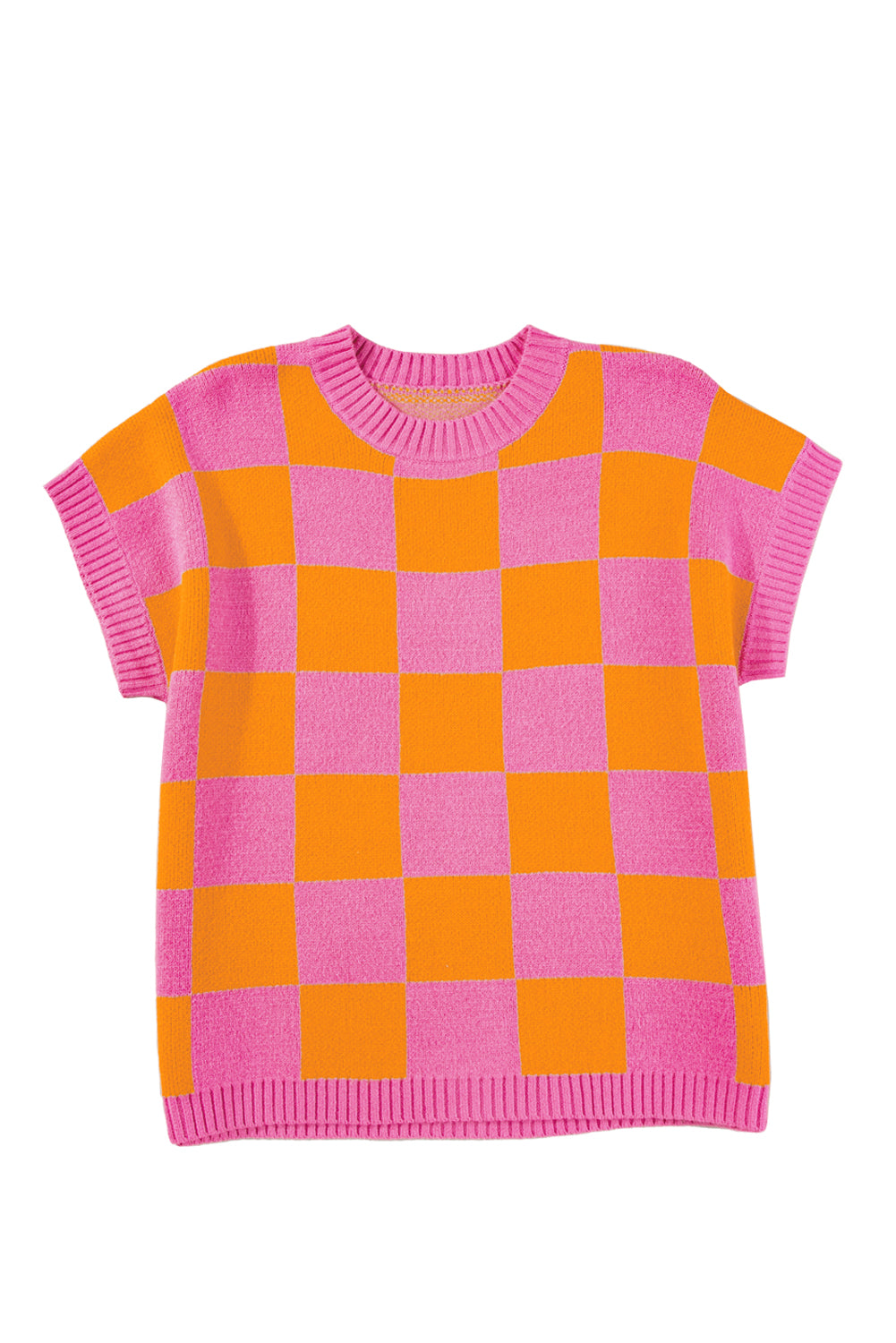 Wholesale Strawberry Pink Colorblock Plaid Knit Dolman Tee