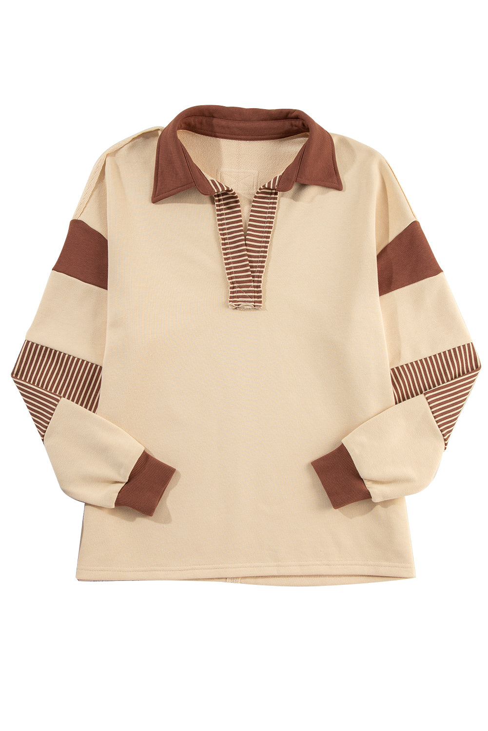 Sail Blue Striped Patchwork Collar Sweatshirt