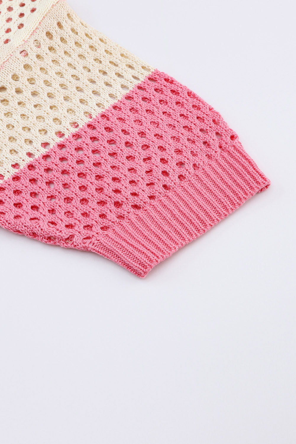 Pink Ribbed Ombre Eyelet Knitted Short Sleeve Cardigan