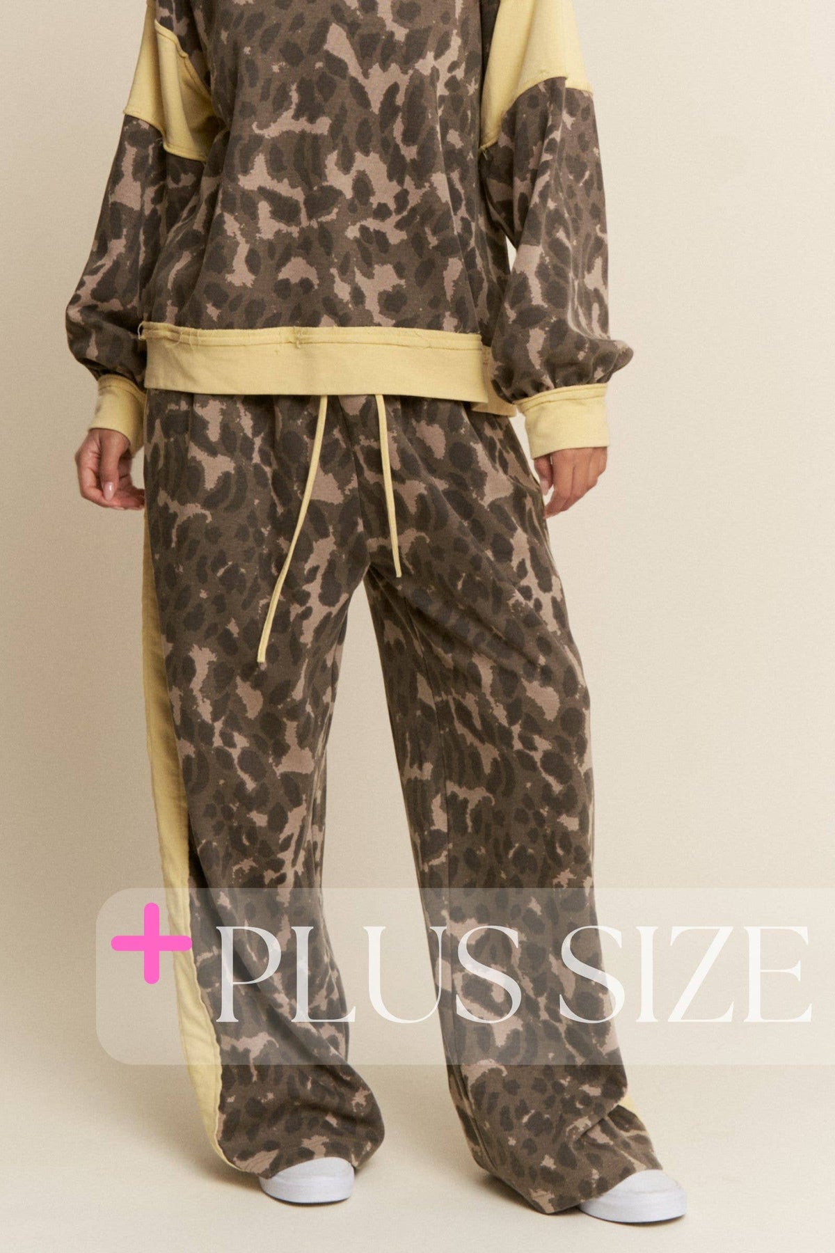Leopard Print Solid Stripe Wide Leg Bottoms