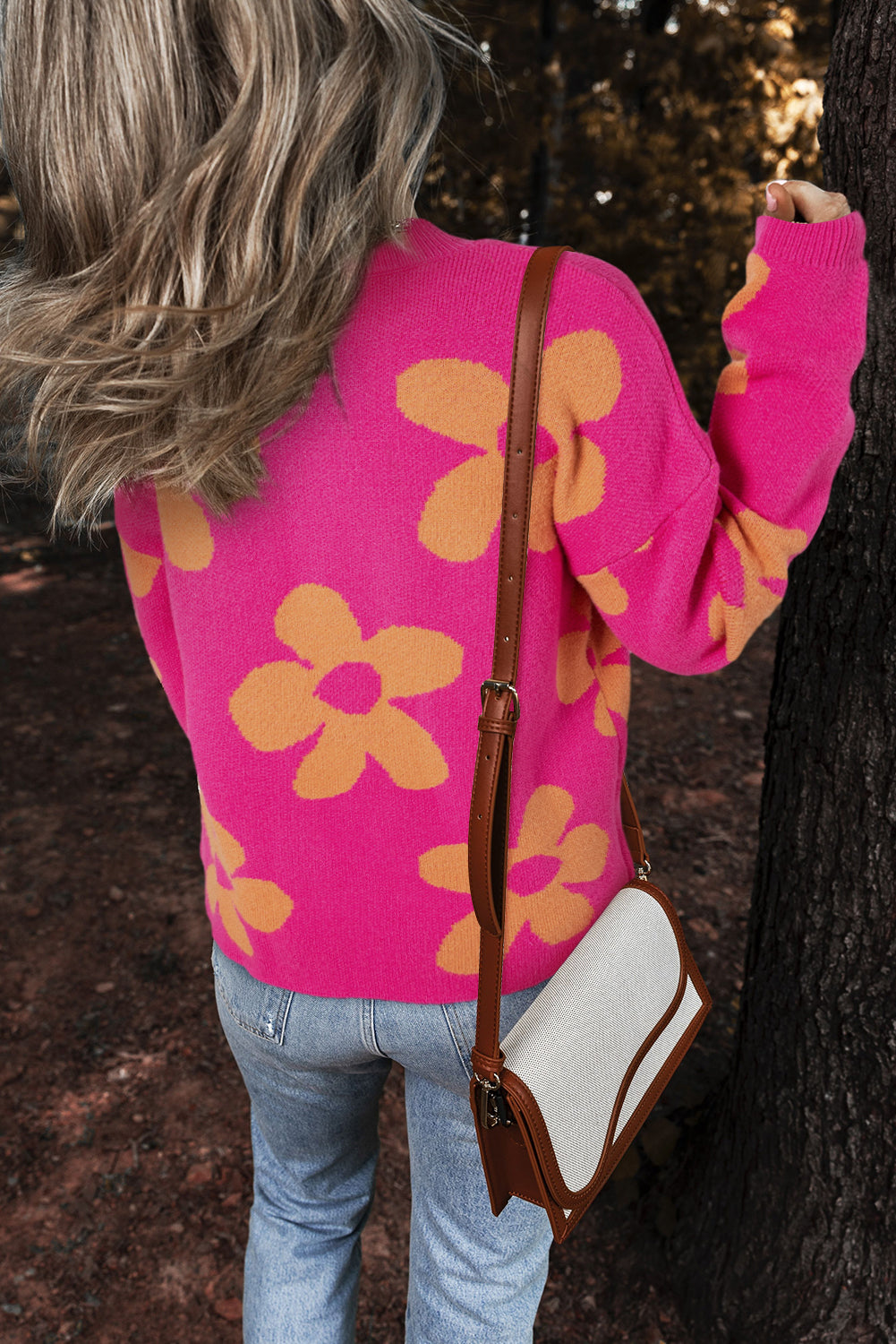 Rose 60s Vintage Flower Pattern Long Sleeve Sweater