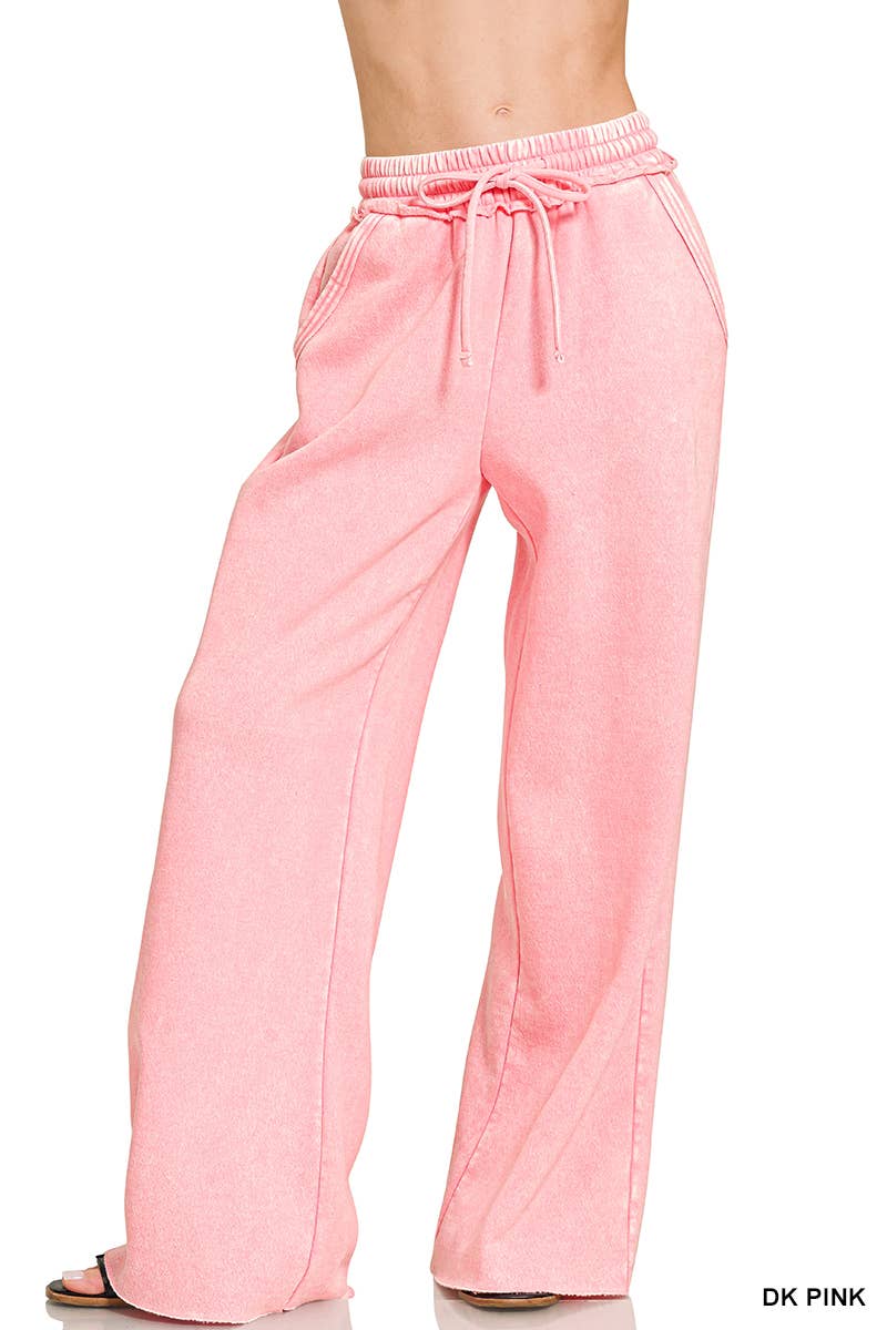 Acid Wash Fleece Sweatpants With Pockets