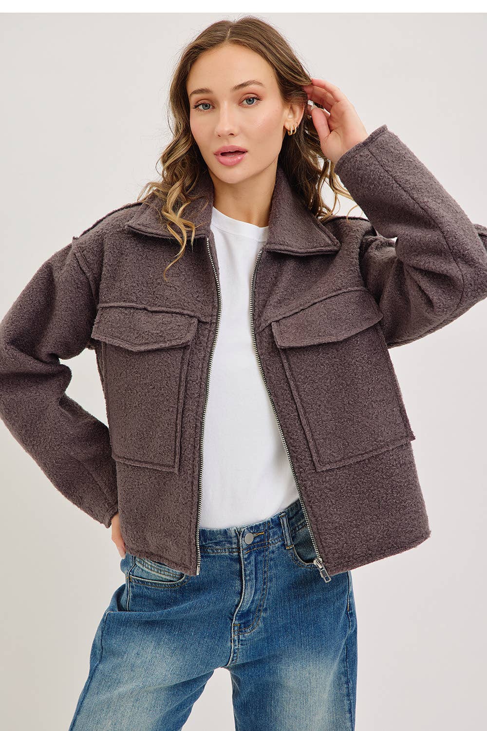 TEXTURED BOMBER JACKET/OUTERWEAR