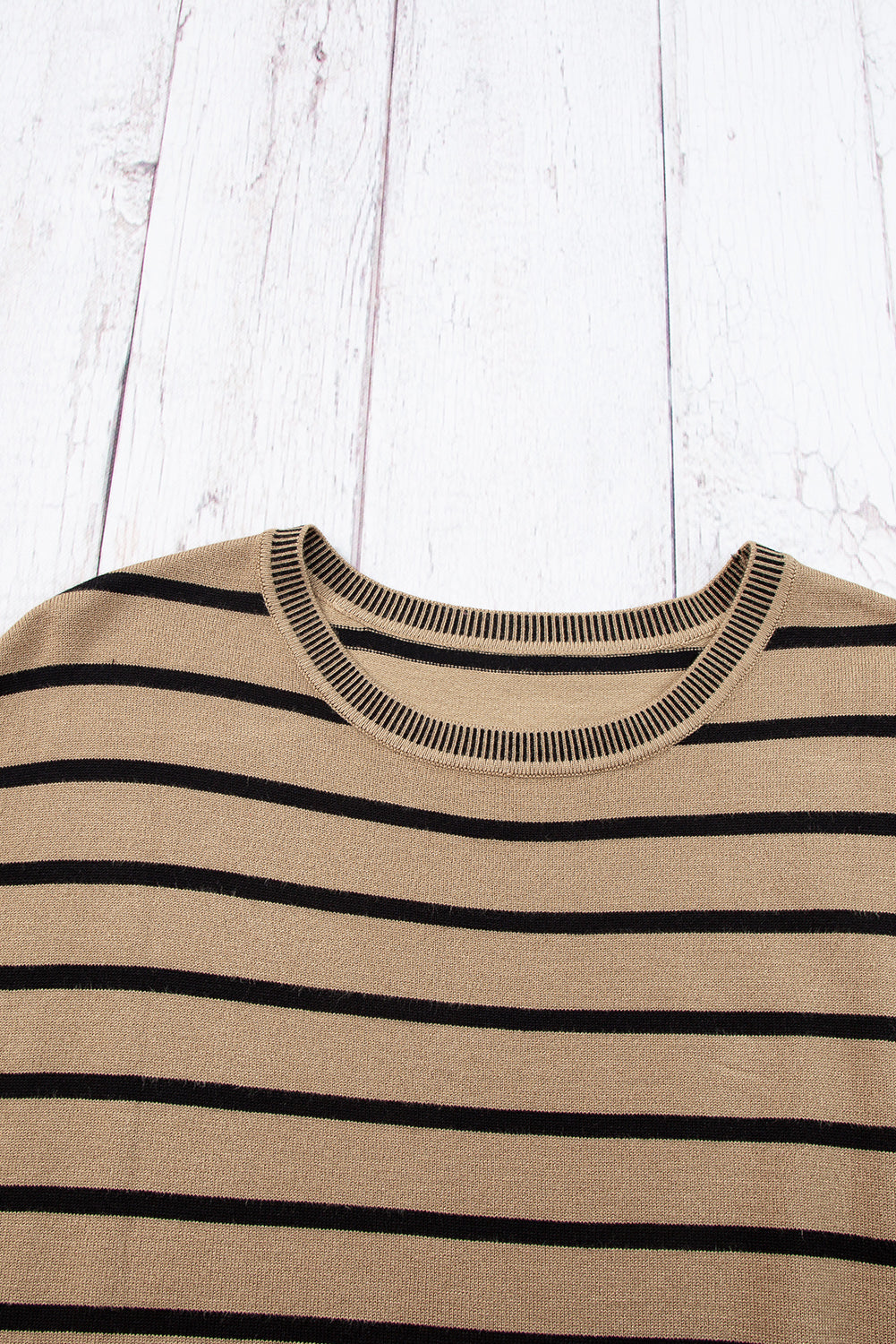 Khaki Stripe Knitted Dolman T Shirt