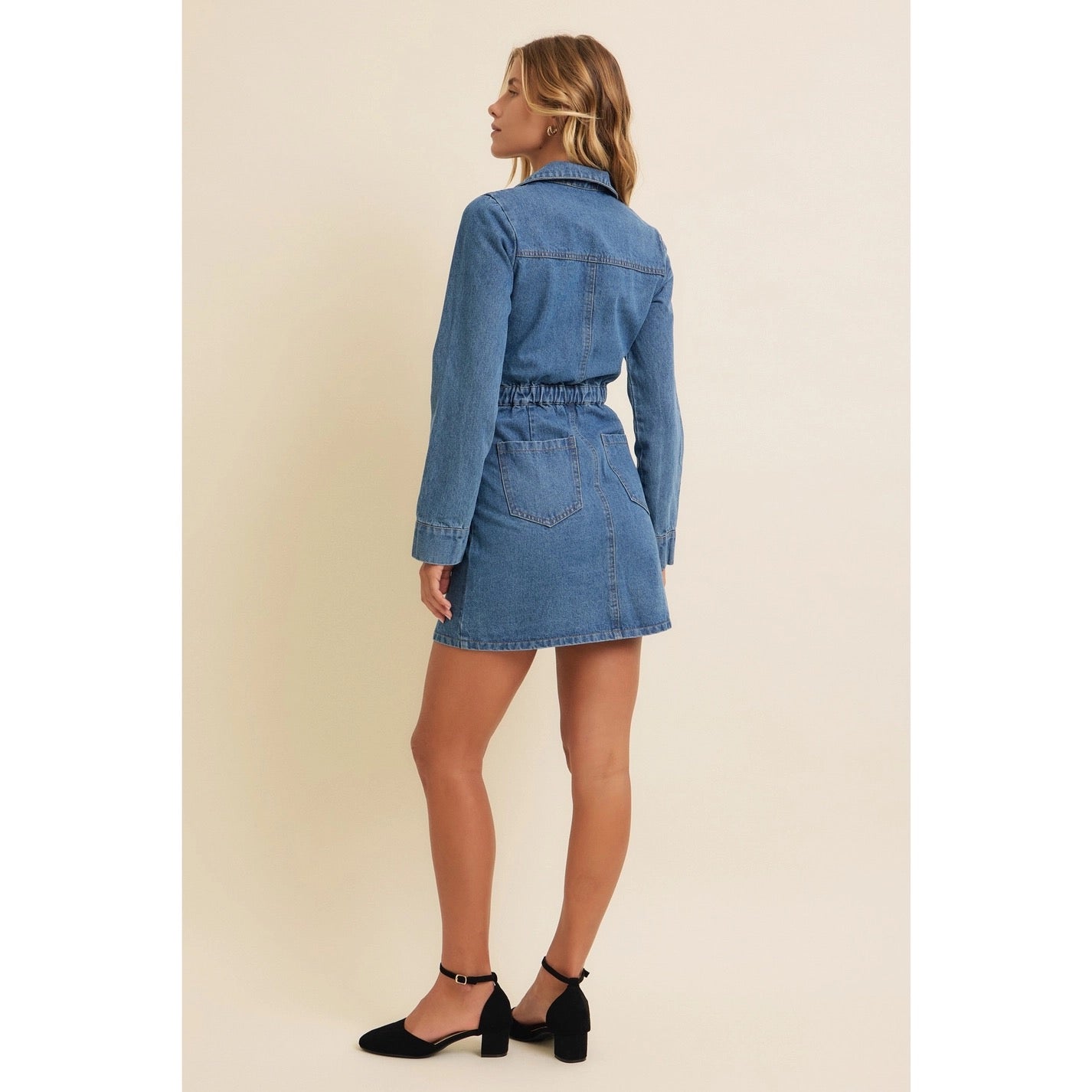 Button Down Long Sleeve Mini Denim Dress