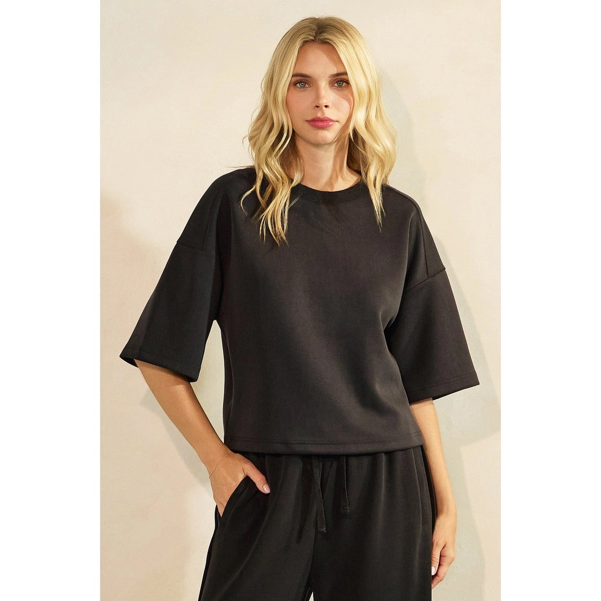 Cloud Knit Drop Shoulder Short Sleeve Top
