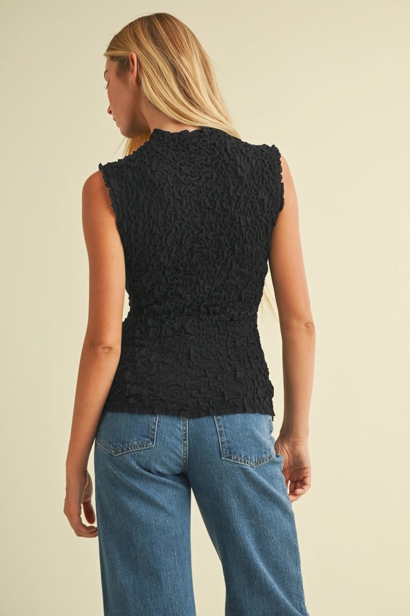 Mock Neck Wrinkled Sweater Top