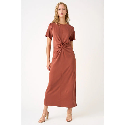 Twist Knot Detail Side Slit Maxi T-Shirt Dress