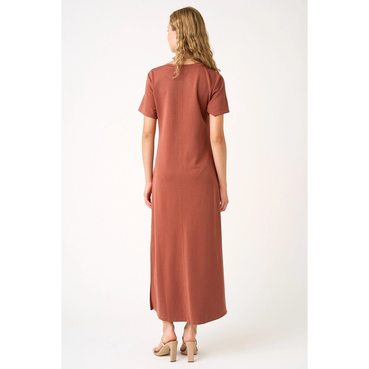 Twist Knot Detail Side Slit Maxi T-Shirt Dress