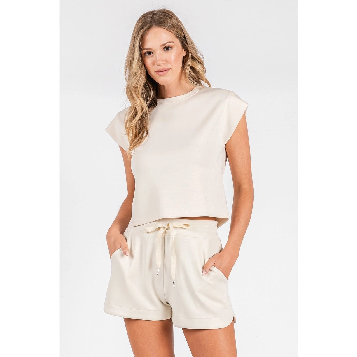 Cloud Knit Cap Sleeve Top and Shorts Casual Set
