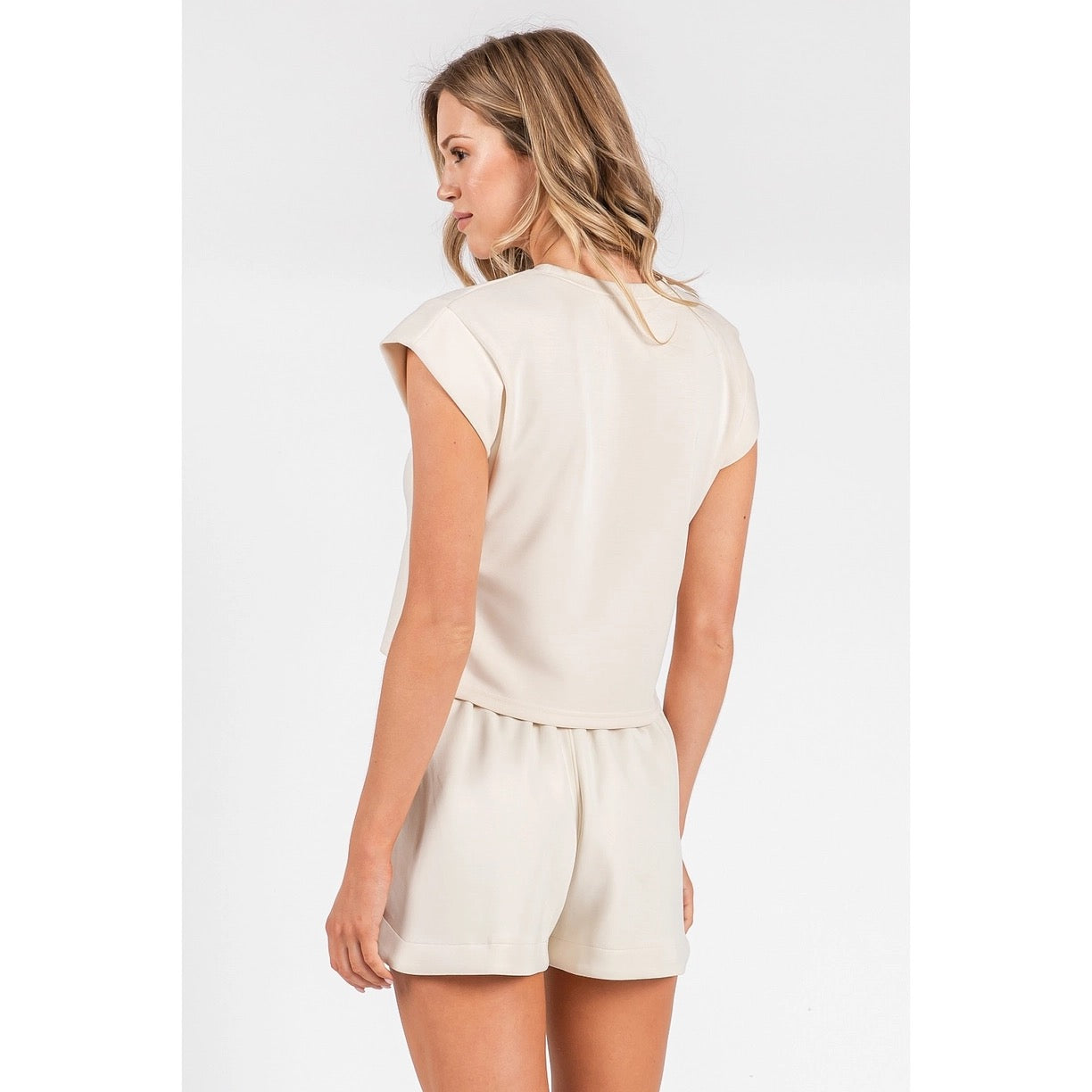 Cloud Knit Cap Sleeve Top and Shorts Casual Set