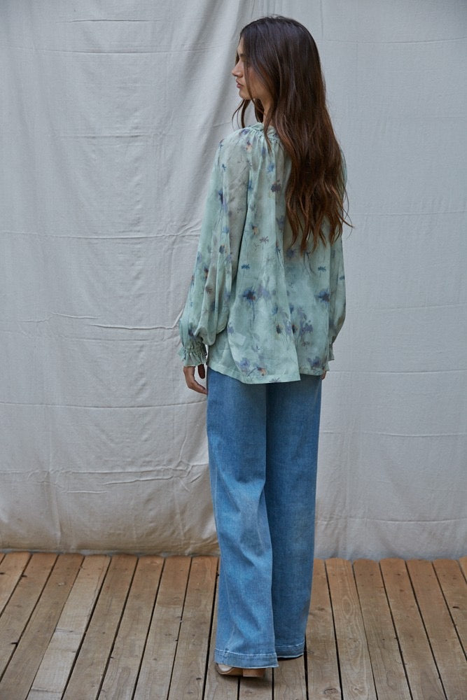 Woven Polyester Chiffon Floral Print See Through Top