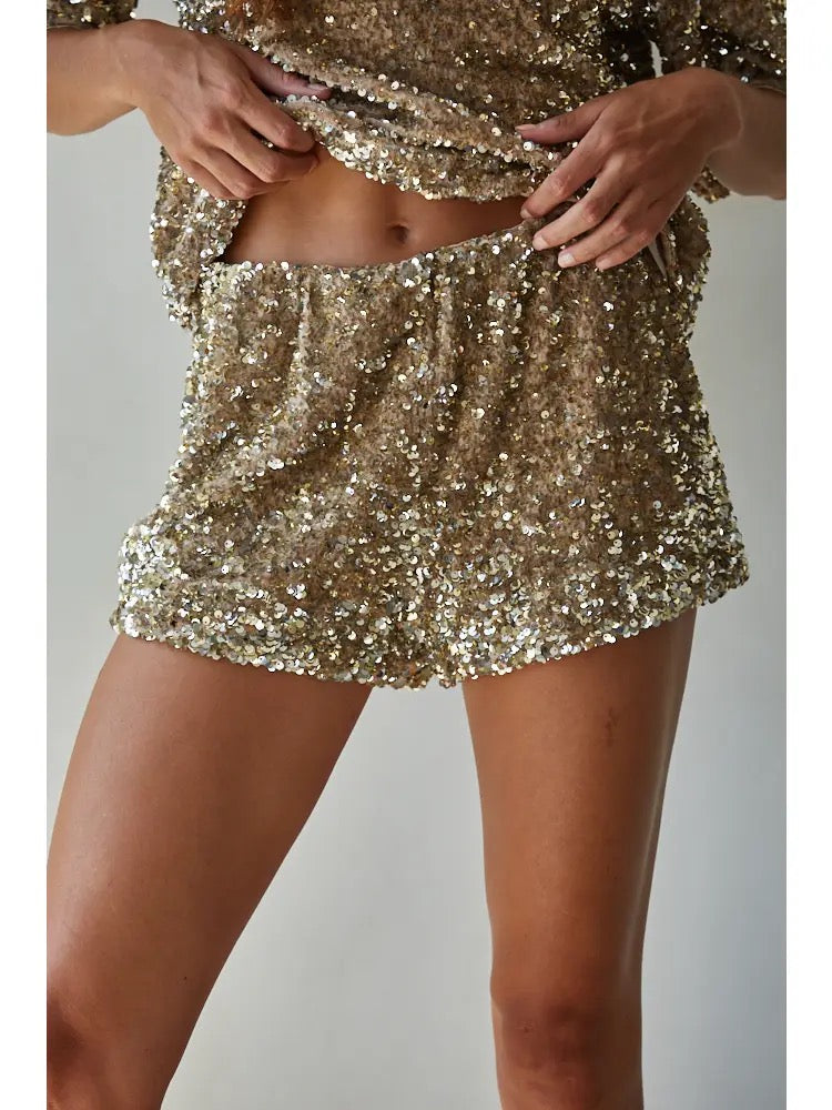 Woven Polyester Spandex Sequin Micro Shorts