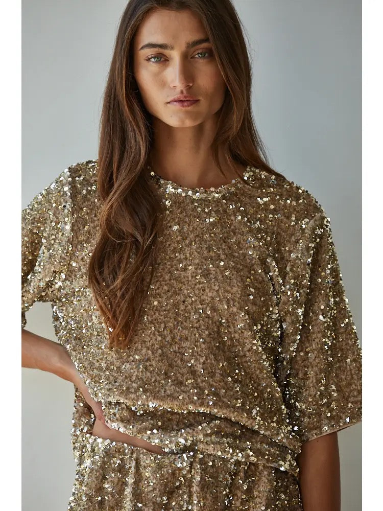 Woven Polyester Spandex Sequin Top