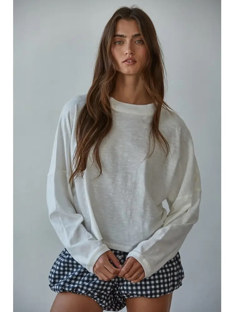 Knit Cotton Mock Neck Long Wide Sleeve Top