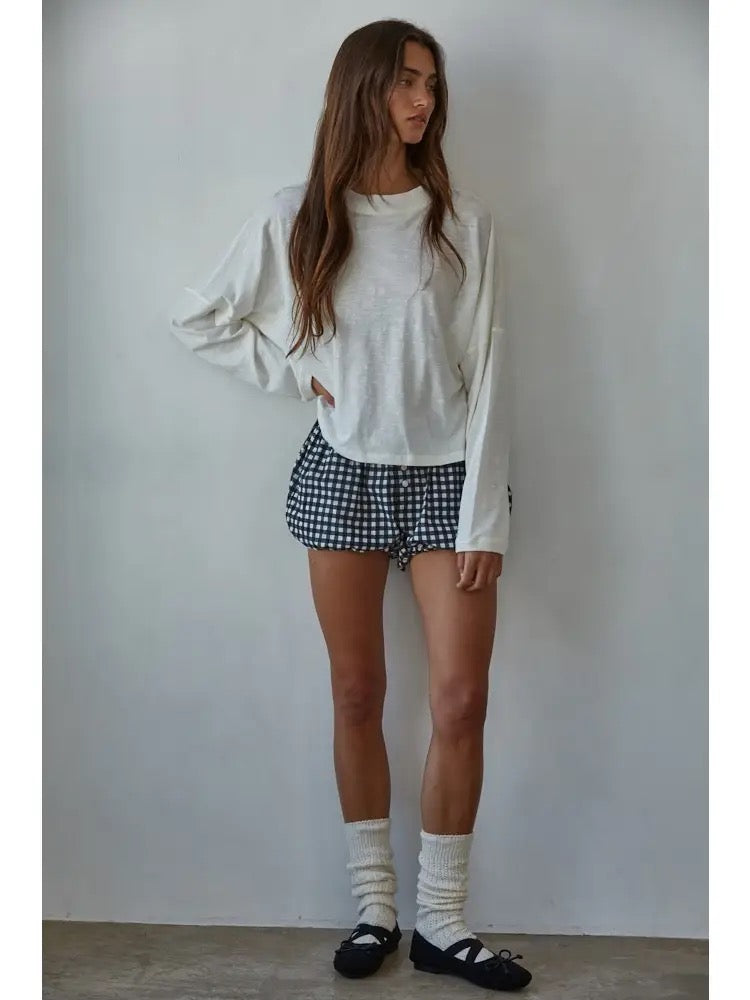 Knit Cotton Mock Neck Long Wide Sleeve Top