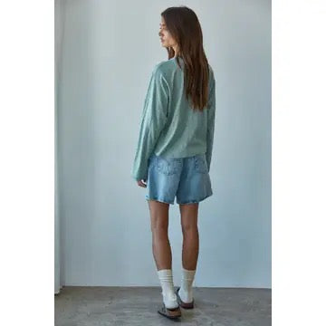 Knit Cotton Mock Neck Long Wide Sleeve Top