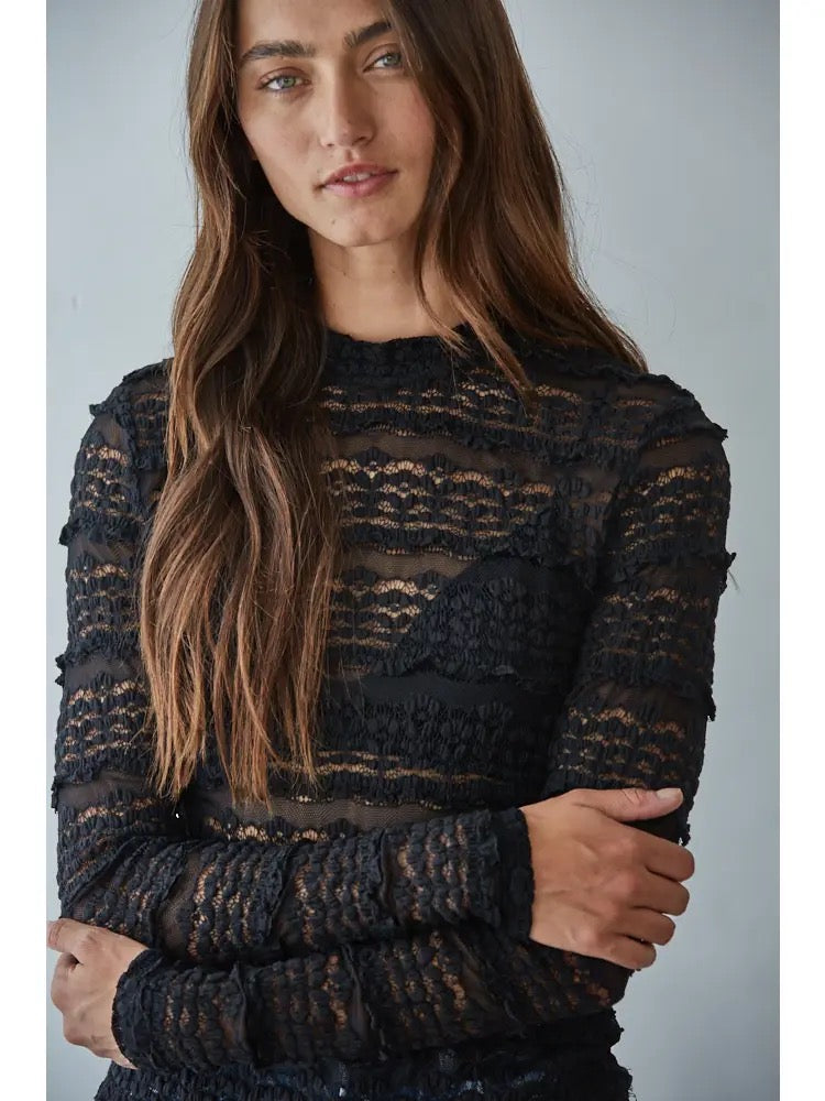 Woven Nylon Cotton Spandex Lace See Through Mock Top