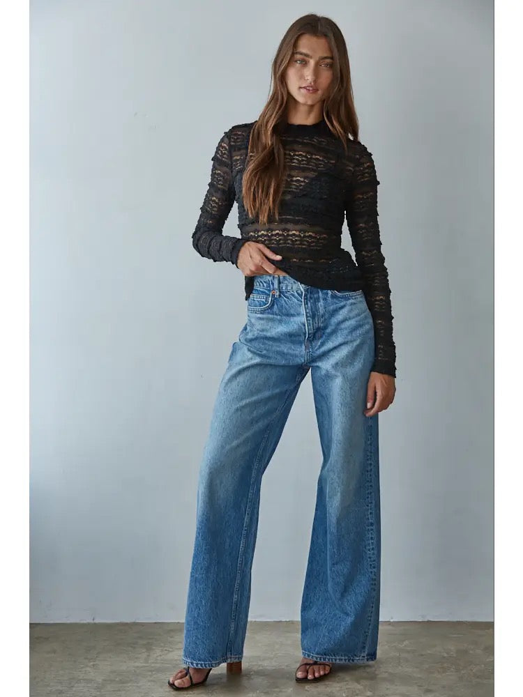 Woven Nylon Cotton Spandex Lace See Through Mock Top