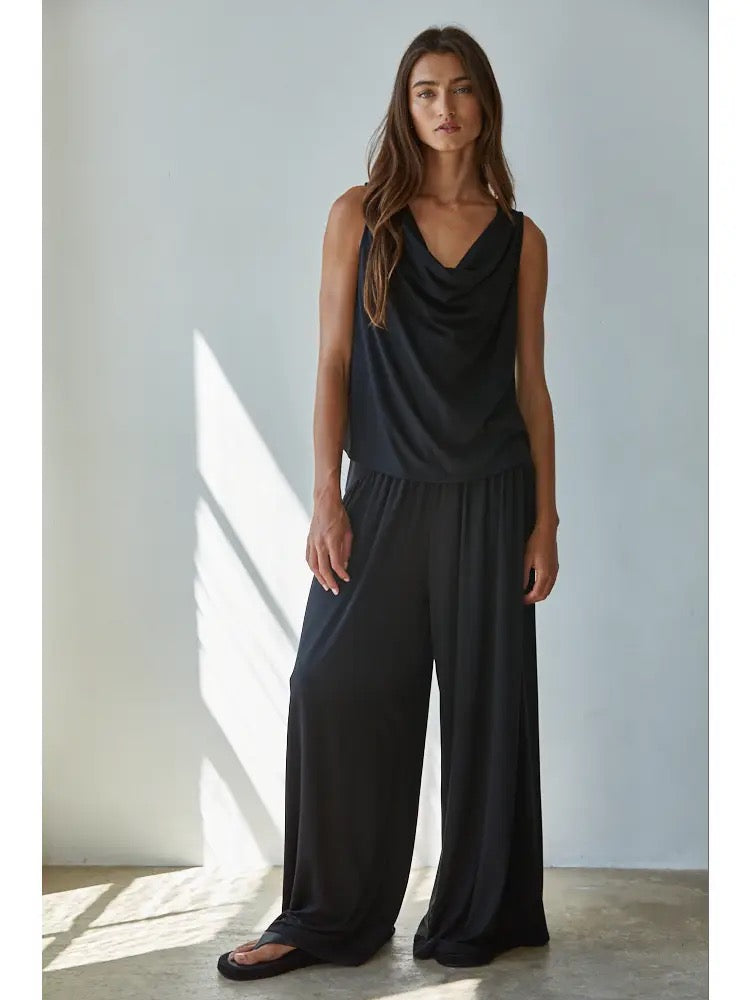 Knit Polyester Spandex Elastic Waist Straight Leg