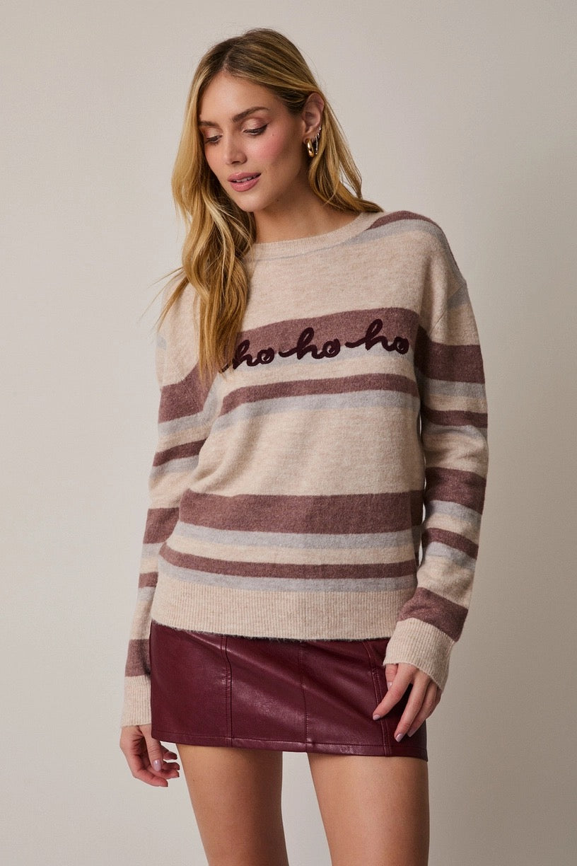 Long Sleeve "HOHOHO" Striped Sweater