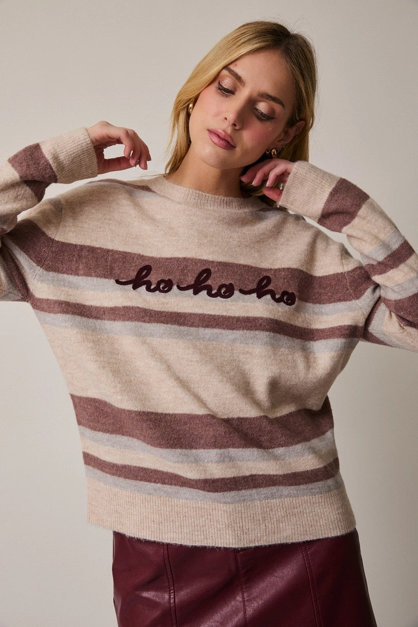 Long Sleeve "HOHOHO" Striped Sweater