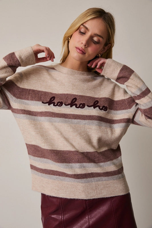 Long Sleeve "HOHOHO" Striped Sweater