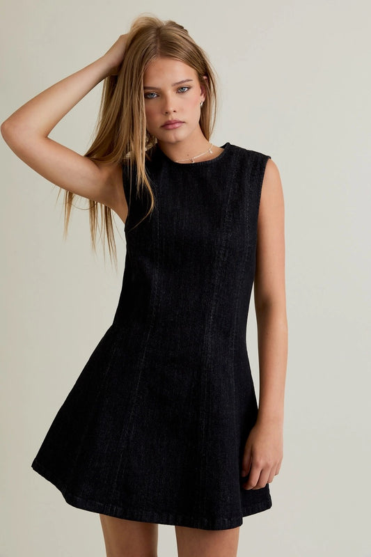 Round Neck Sleeveless Denim Dress