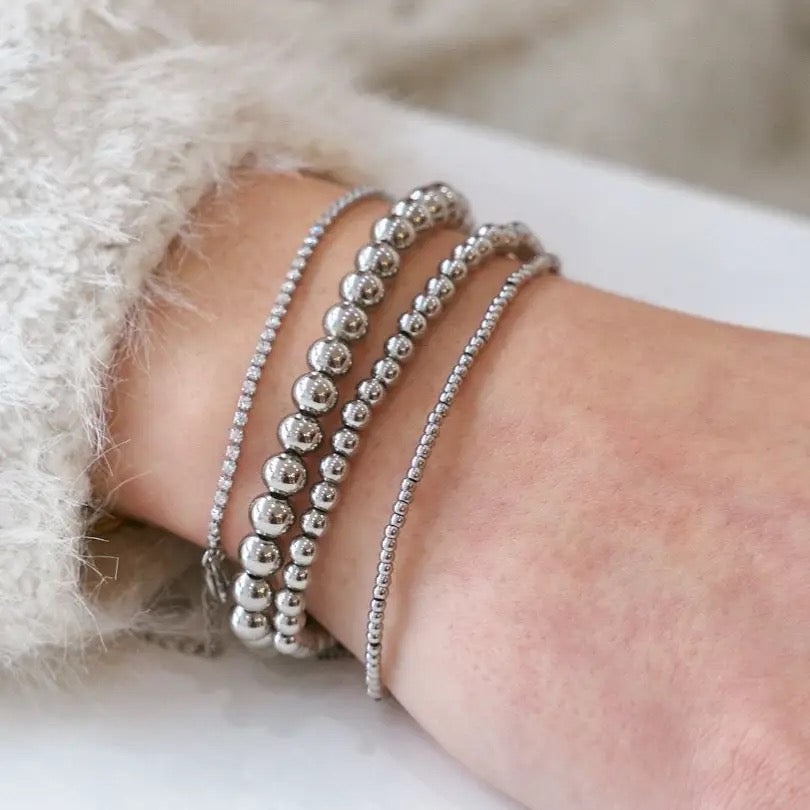 Waterproof Silver Ball Bracelets- Medium