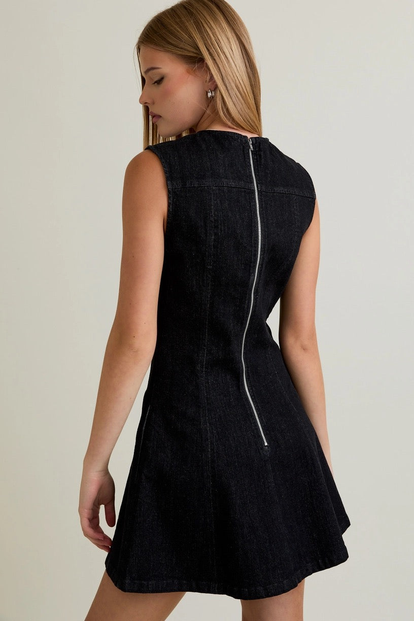 Round Neck Sleeveless Denim Dress
