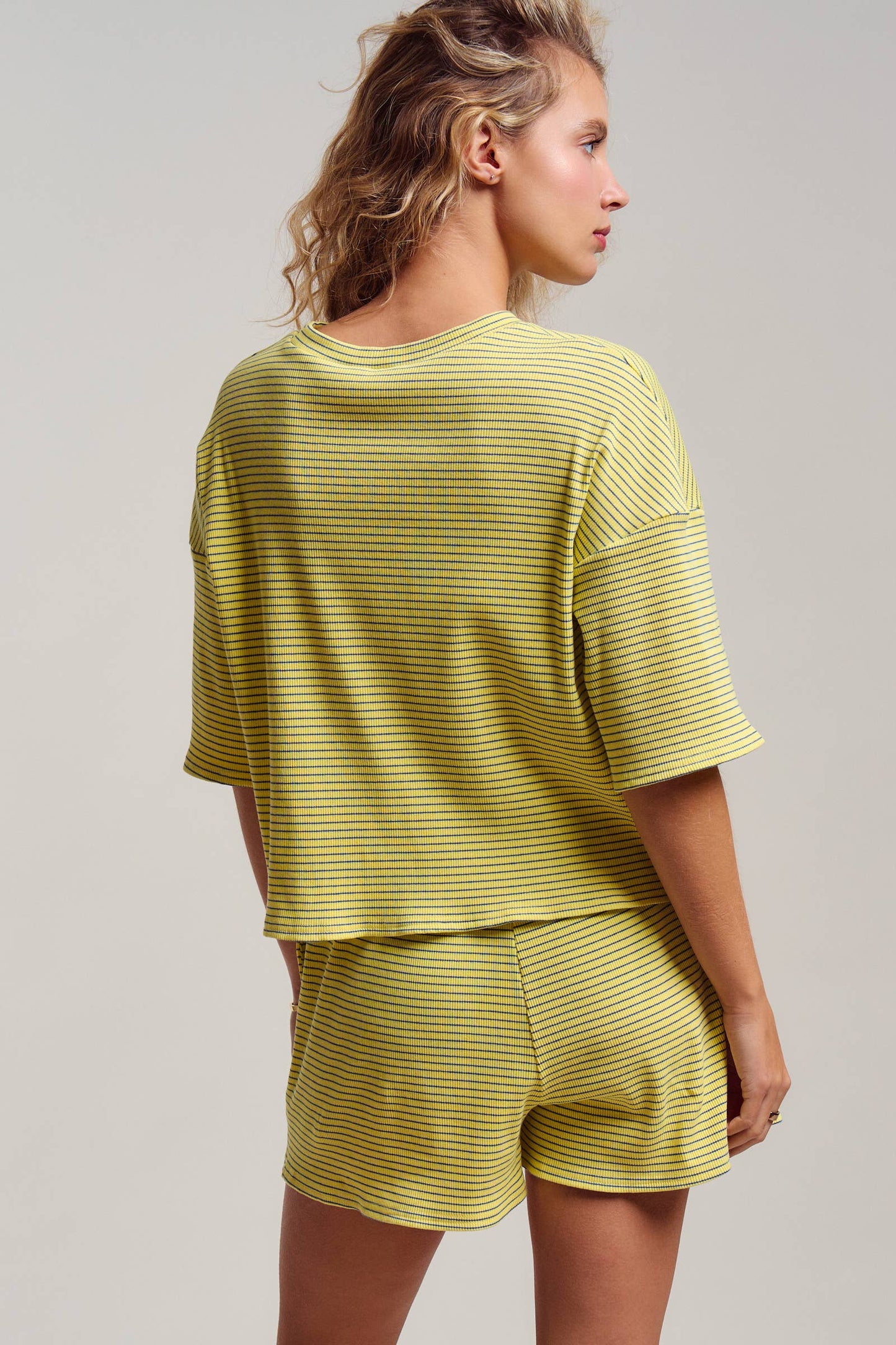 Striped Knit Two-Piece Lounge Set Boxy Tee