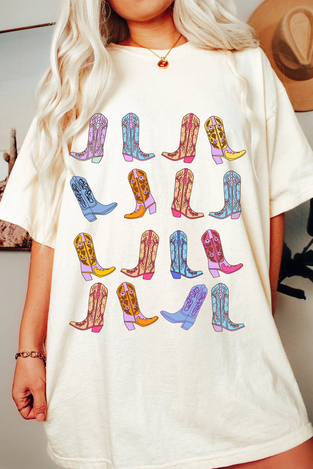 White Boots Graphic Crewneck Tunic T Shirt