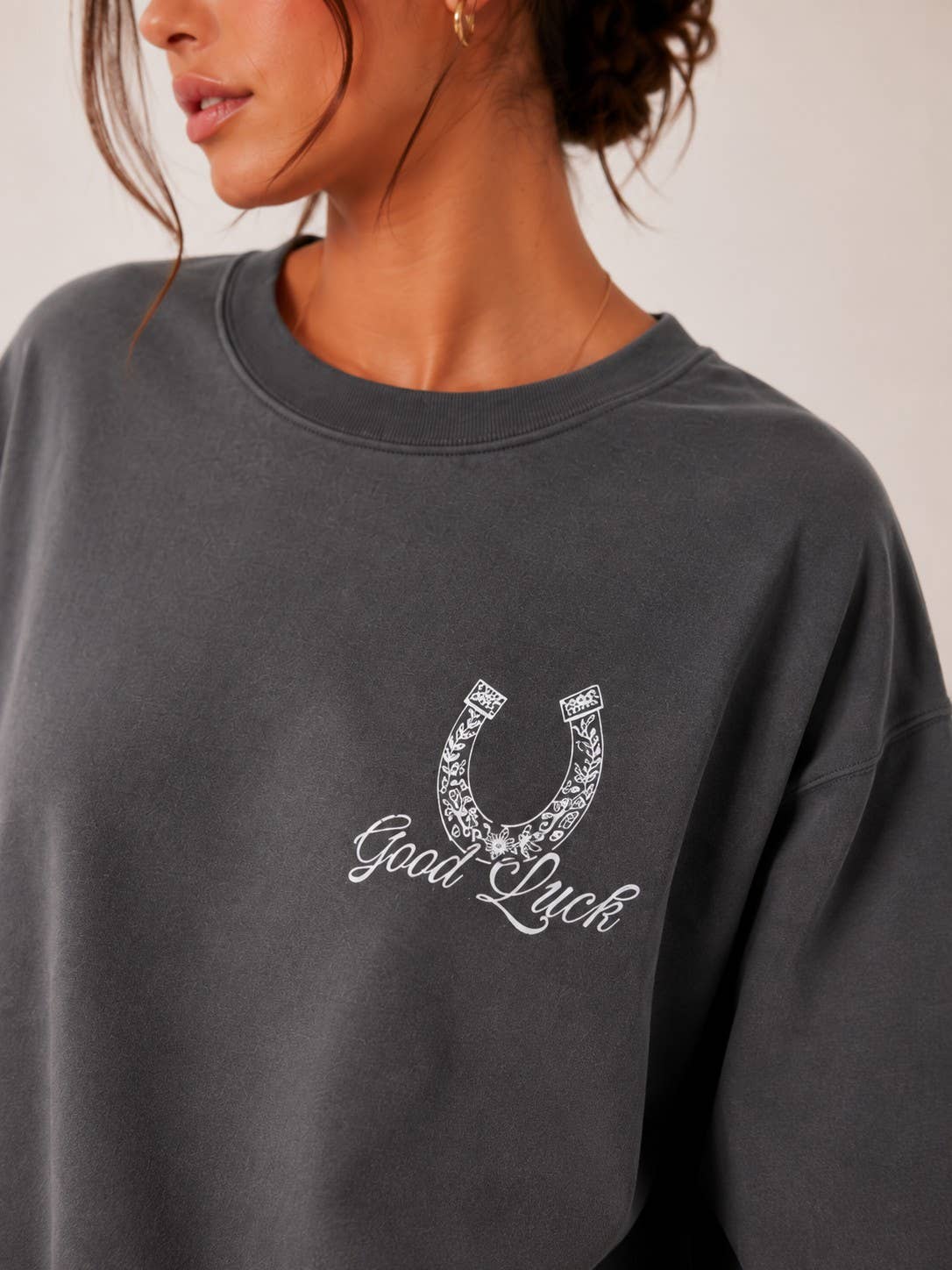 Best of Luck Western Front + Back Print Charcoal Sweatshirt