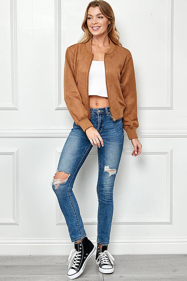 Women's Faux Suede Bomber Jacket