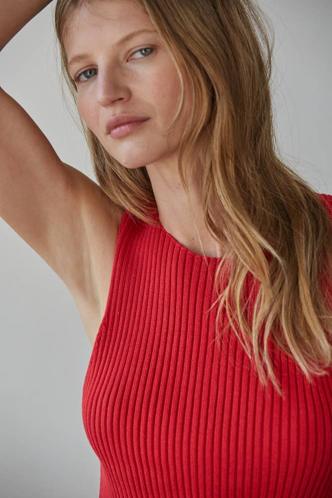 Knit Sweater Cotton Acrylic Ribbed Sleeveless Top