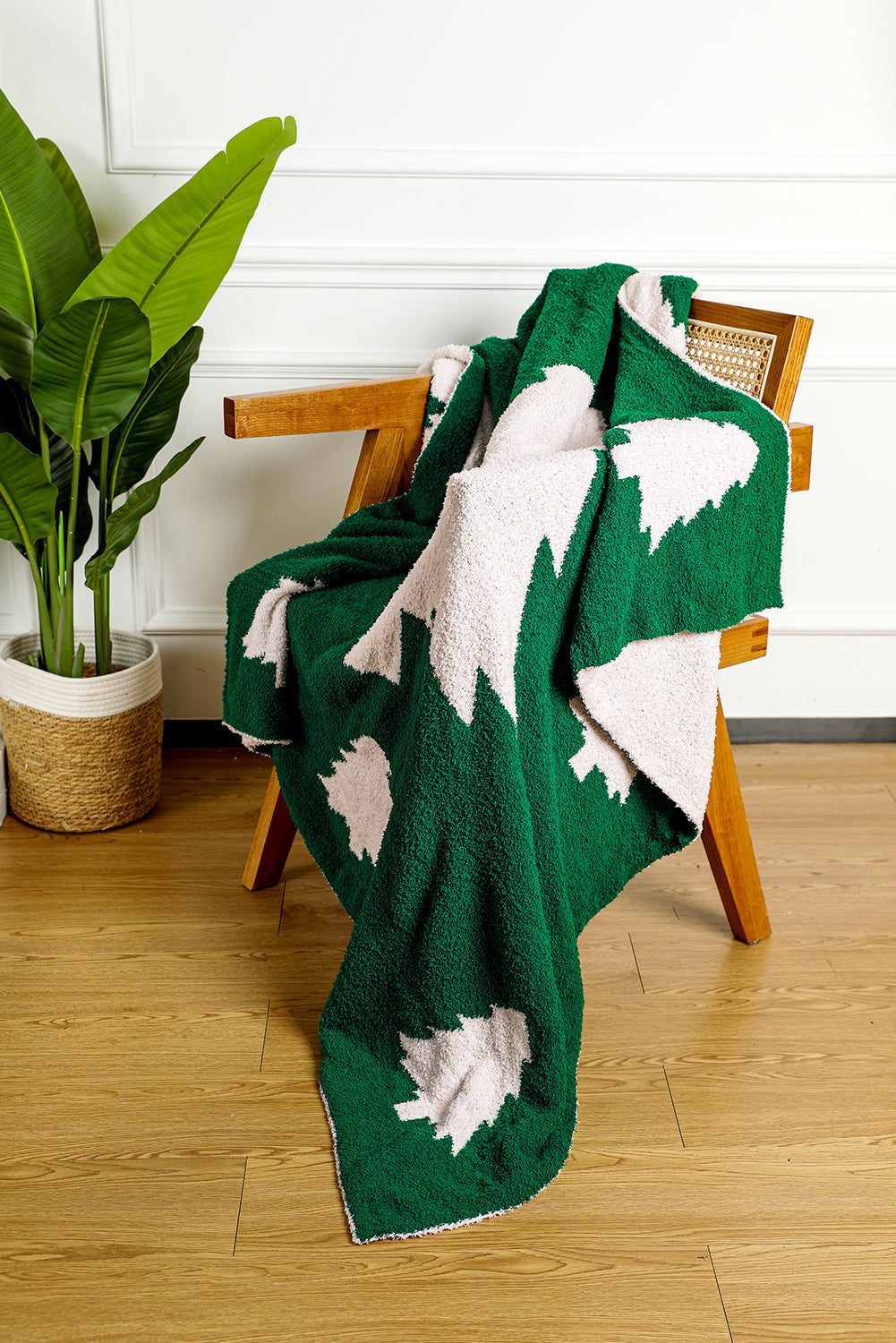 Dark Green Christmas Tree Print Warm Blanket