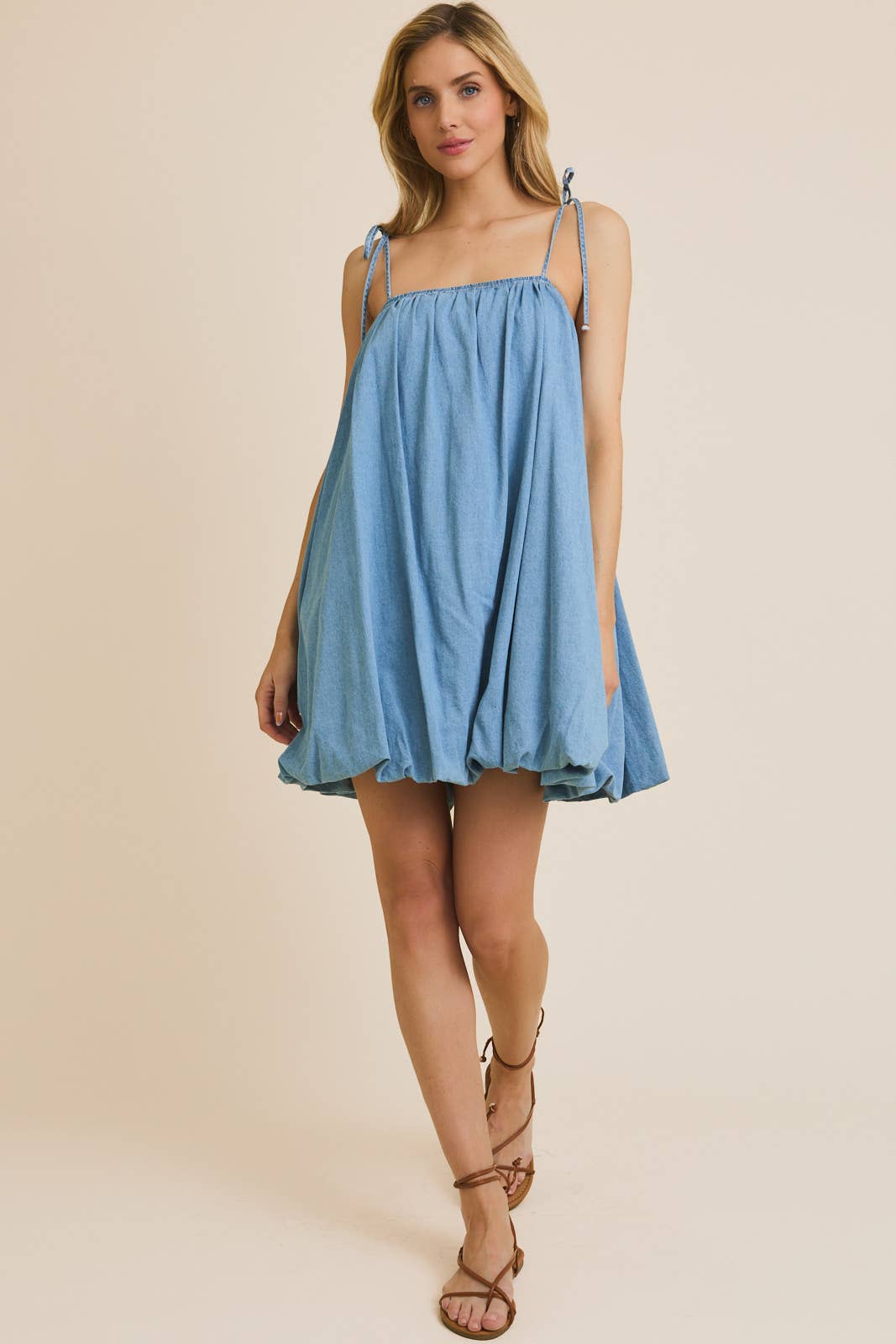 SHOULDER TIE BUBBLE MINI DRESS