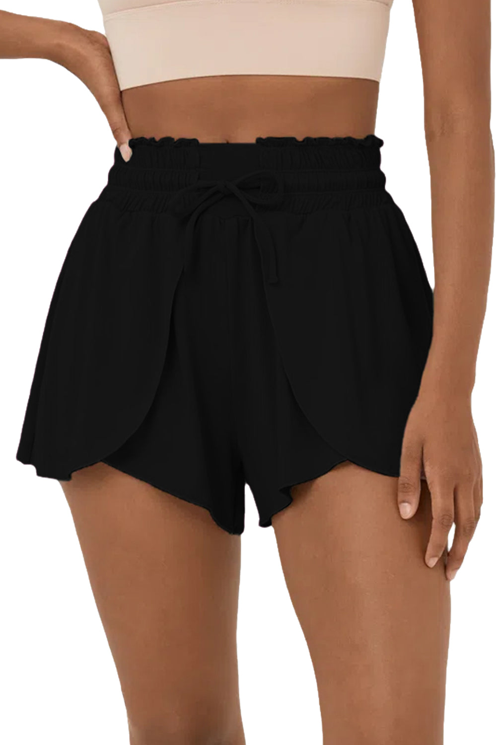 Dark Grey Frill High Waist Petal Wrap Swim Shorts