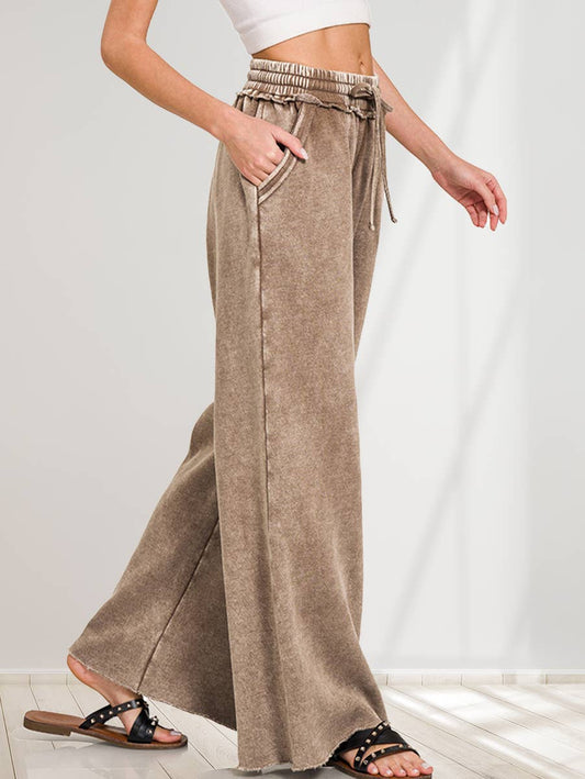 Acid Wash Fleece Sweatpants With Pockets