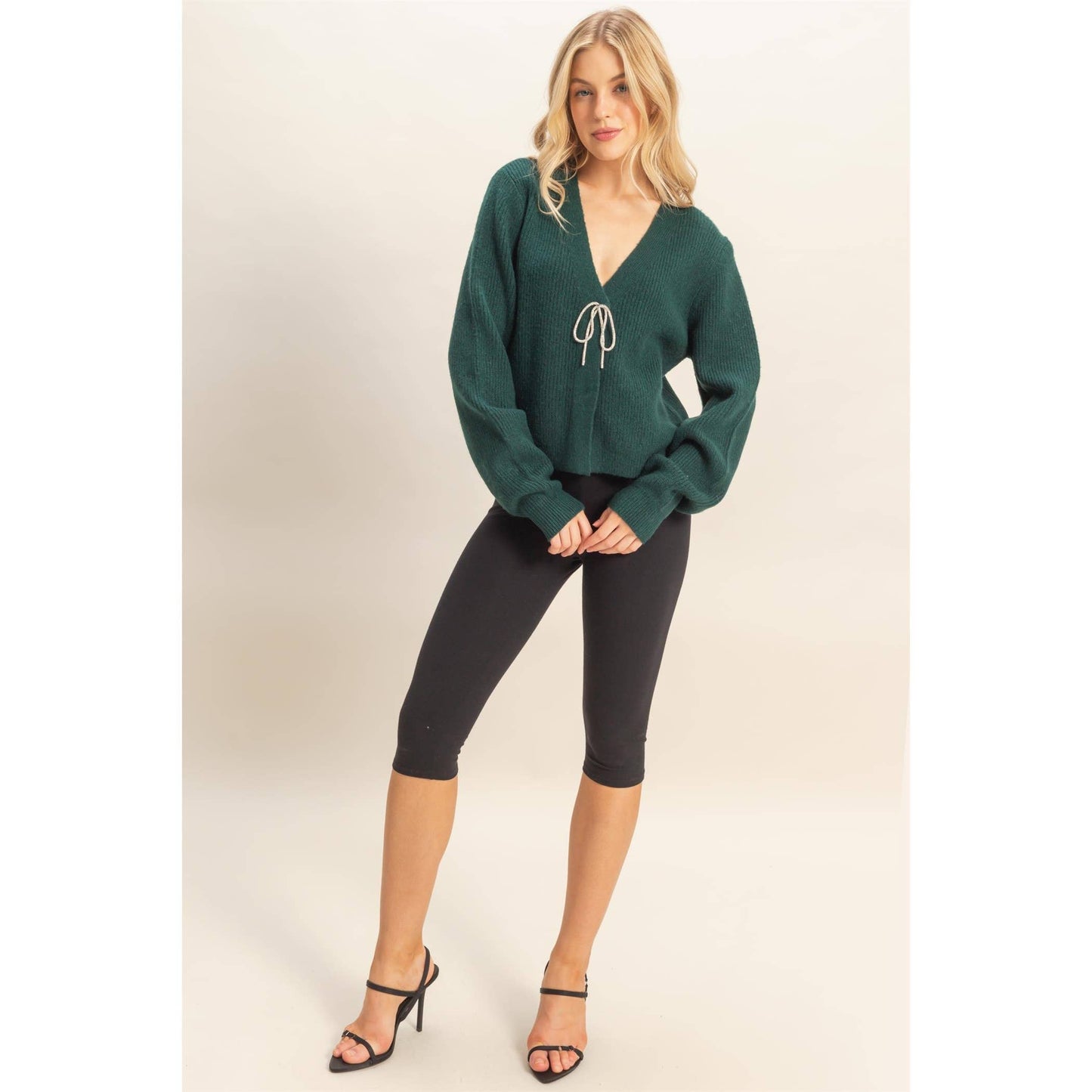 Sparkly Bow Embellished Cozy Cardigan