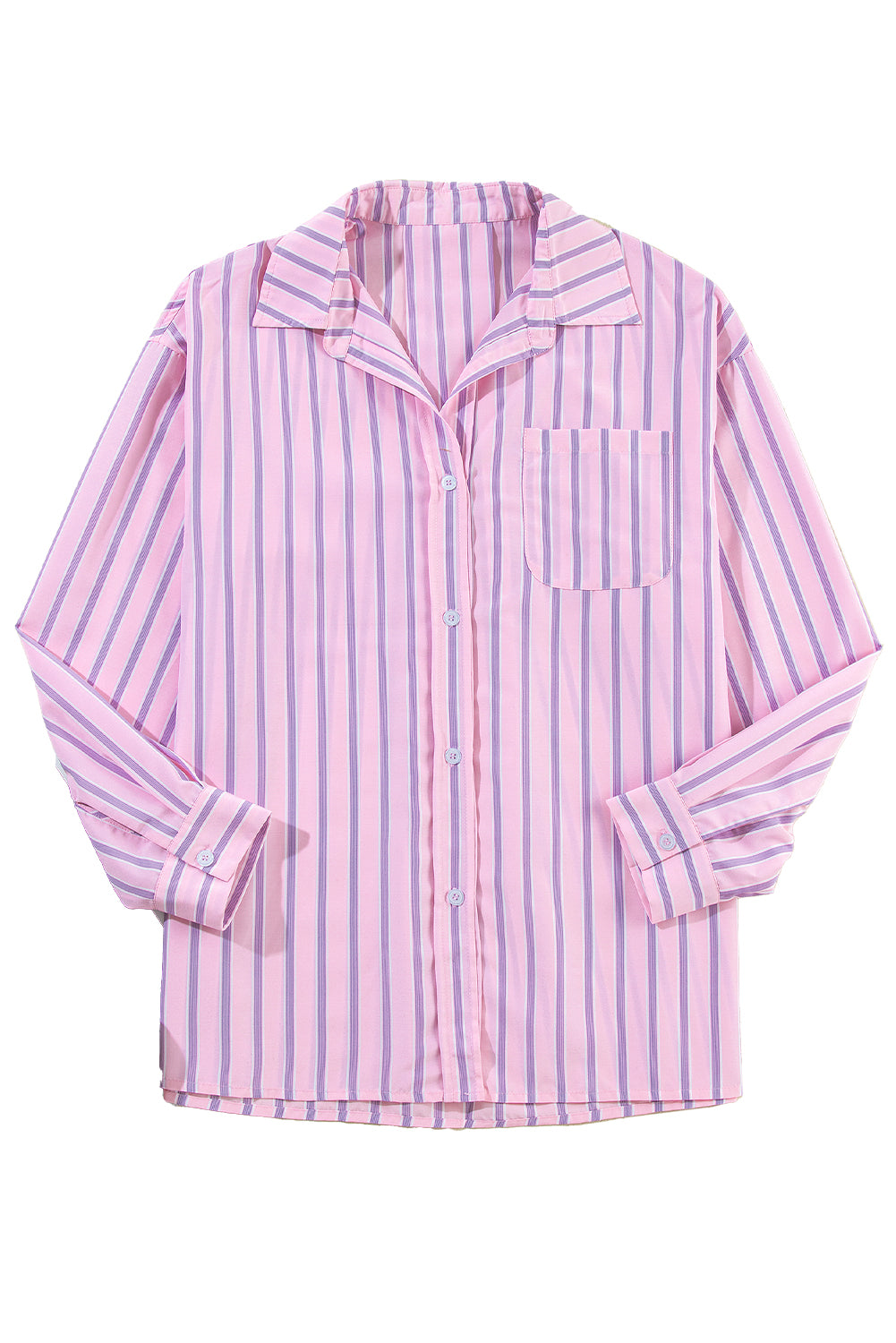 Pink Casual Stripe Chest Pocket Shirt