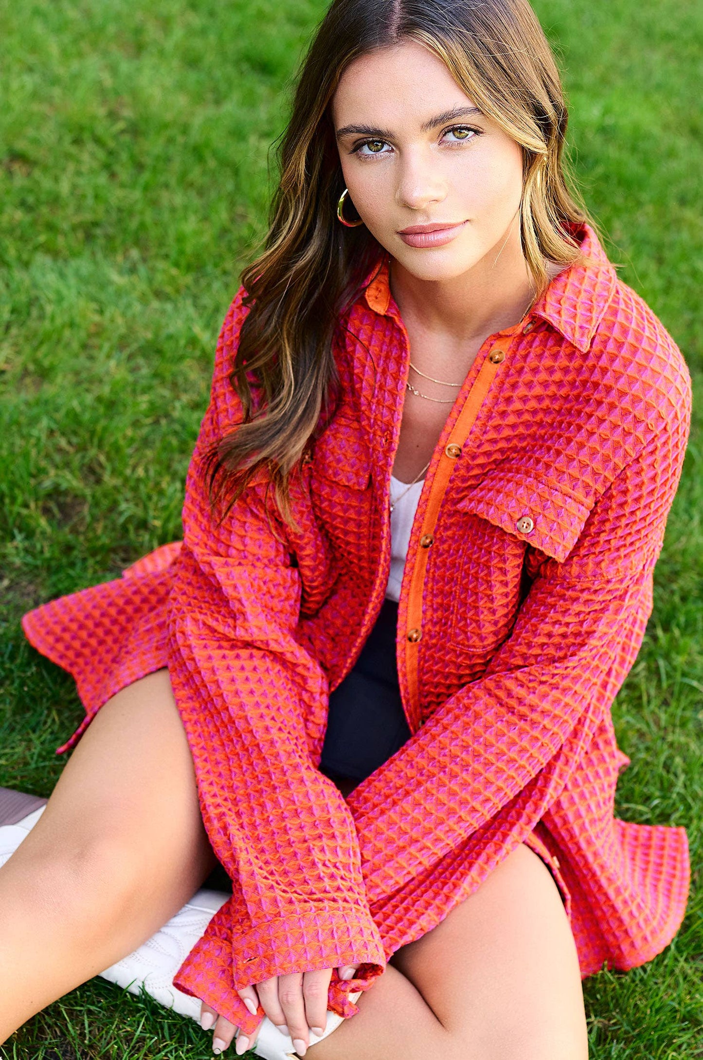 Unique Waffle Textured Oversized Button Down Shacket