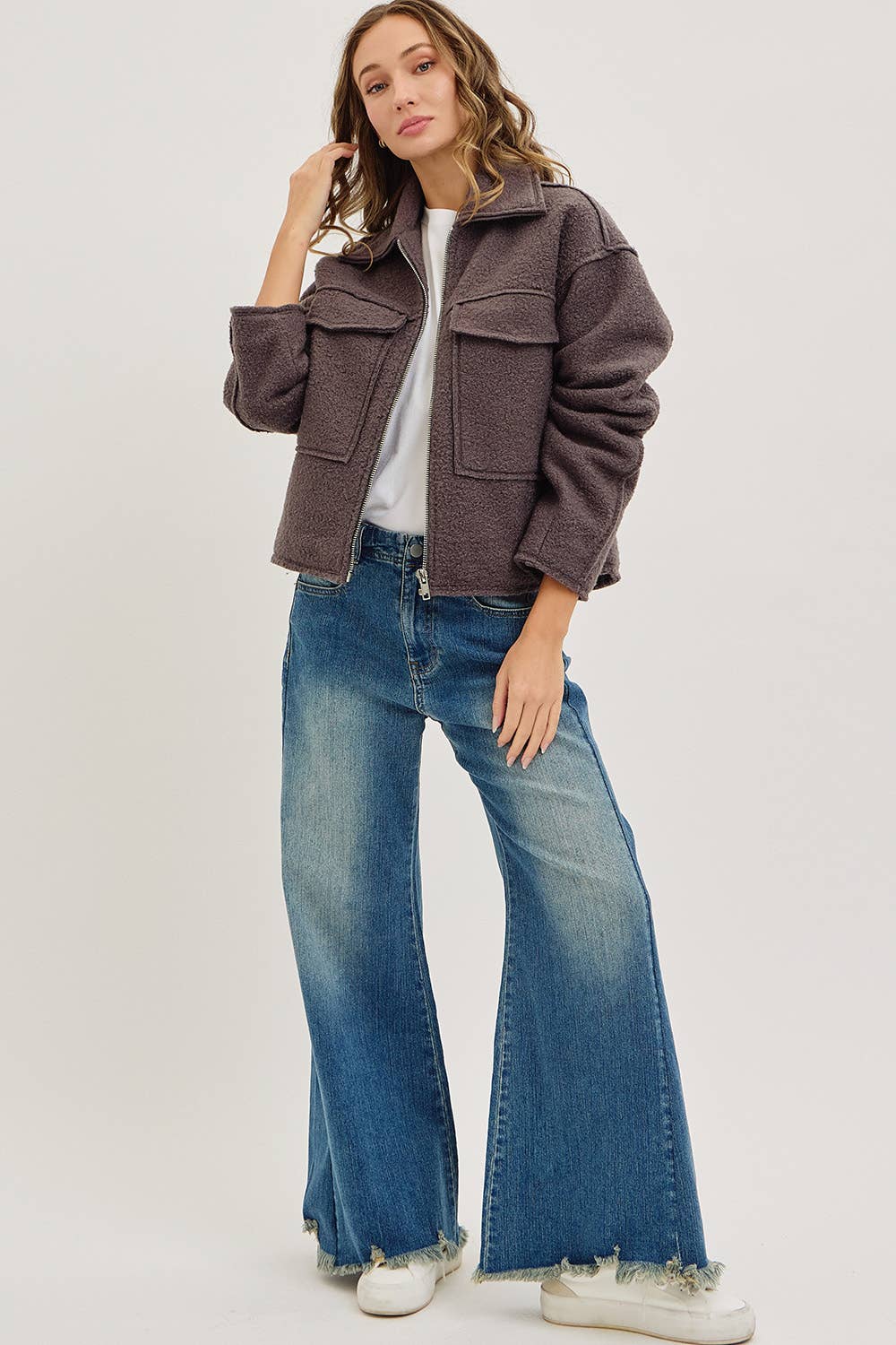 TEXTURED BOMBER JACKET/OUTERWEAR